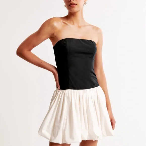 Abercrombie & Fitch Black and Cream Strapless Mini Dress - Picture 2 of 7